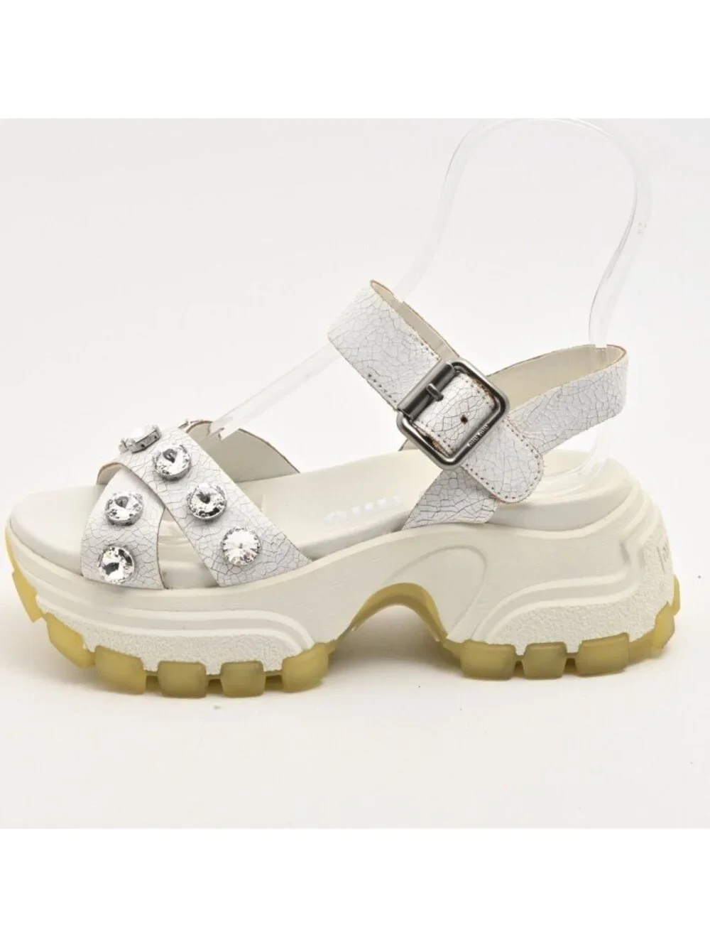 Miu Miu Sandals White Bijou Crack Leather